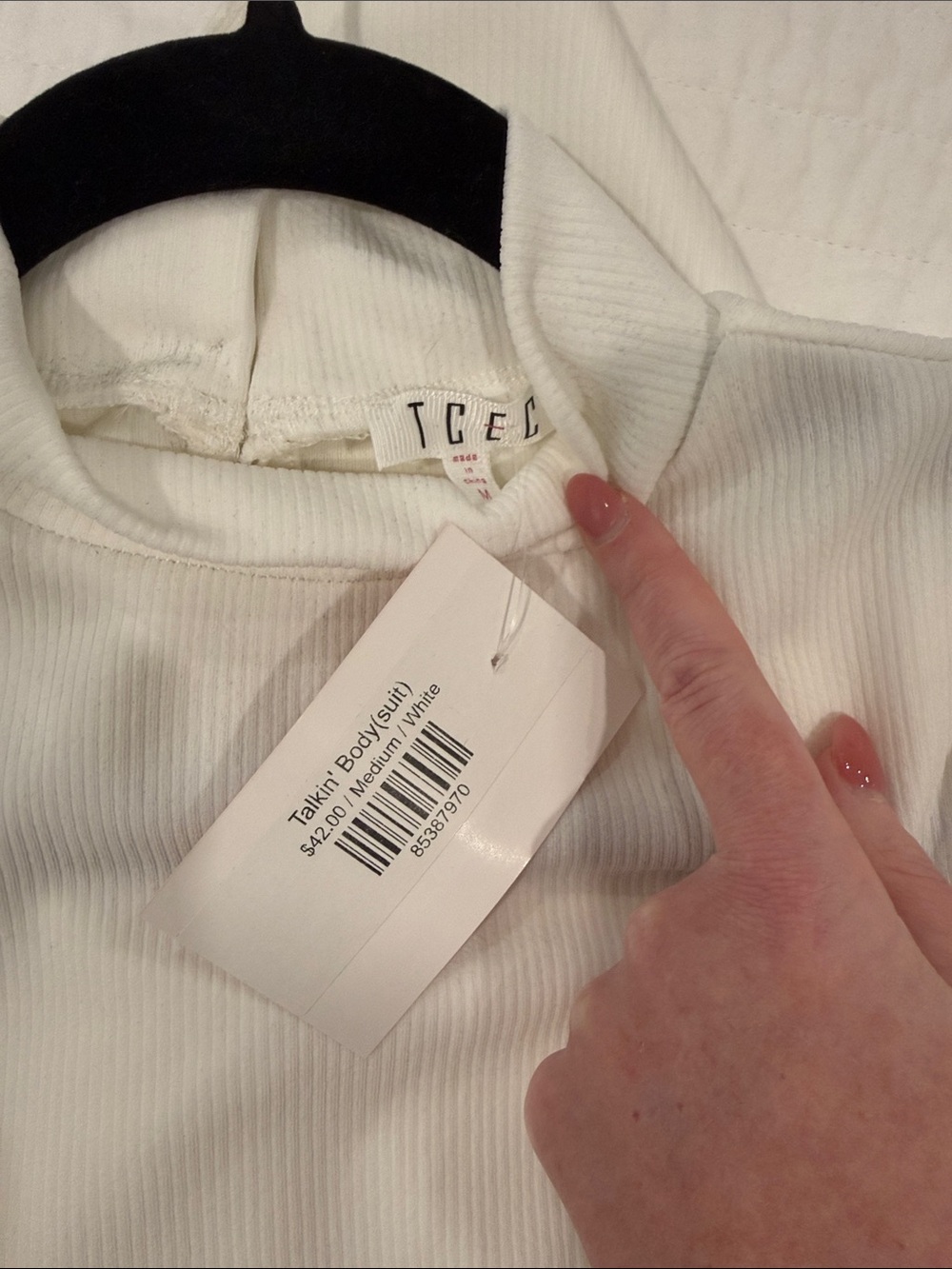 NWT TCEC White Ruffle-Sleeve Ribbed Bodysuit - Picture 2 of 2